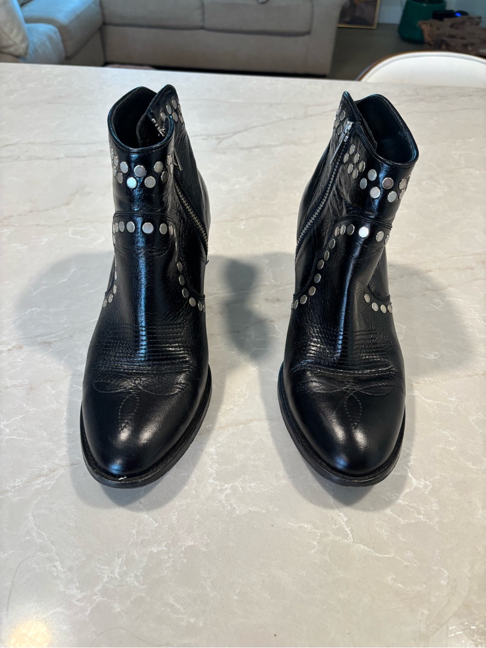 Zadig & Voltaire Black Leather Studded Ankle Boots- Made in Spain